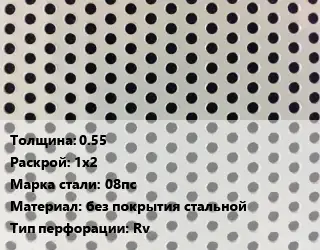 Лист перфорированный 0.55 1х2 Марка: 08пс без покрытия стальной Rv
